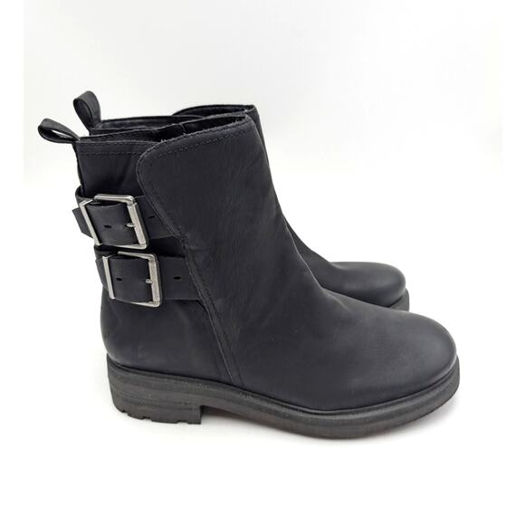 Lucky Brand Candre Double Buckle Lug Sole Boots Women's Black Size US10M EU41.5 - Picture 3 of 16